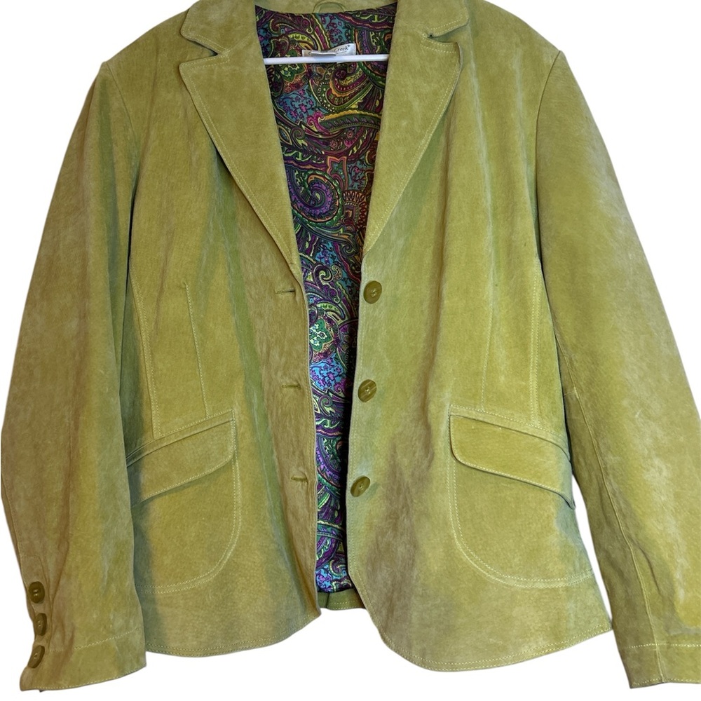 Coldwater Creek Avocado Green Leather Blazer with Notched Lapels